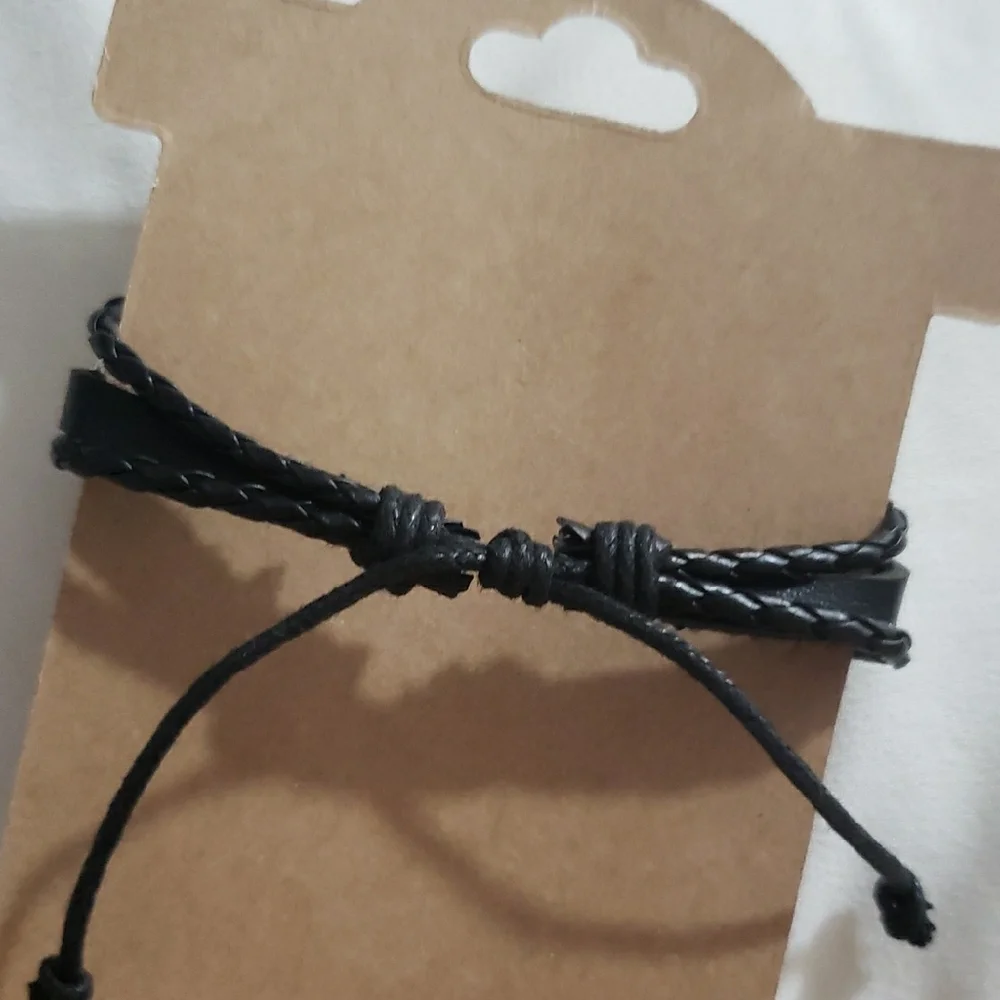 Black and Silver Braided Leather Bracelet